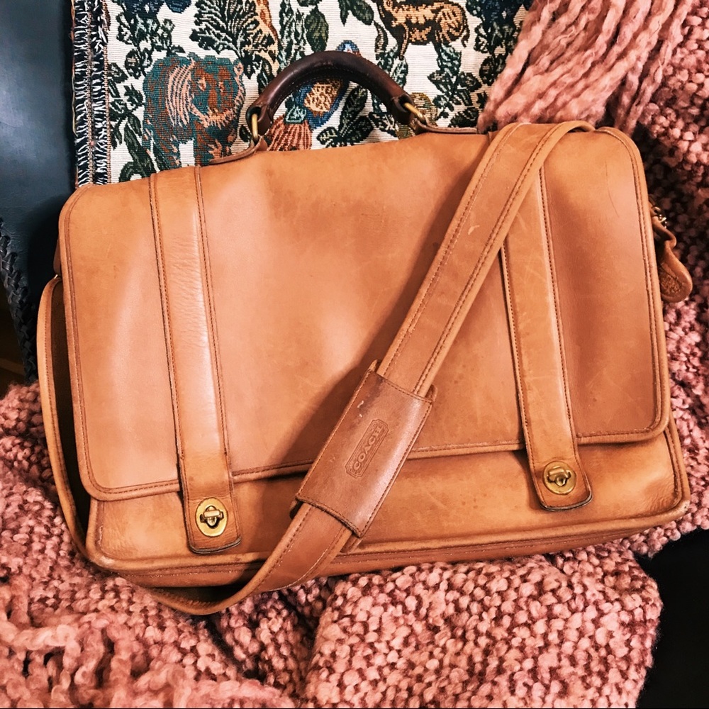 Vintage Coach classic camel tone leather briefcase